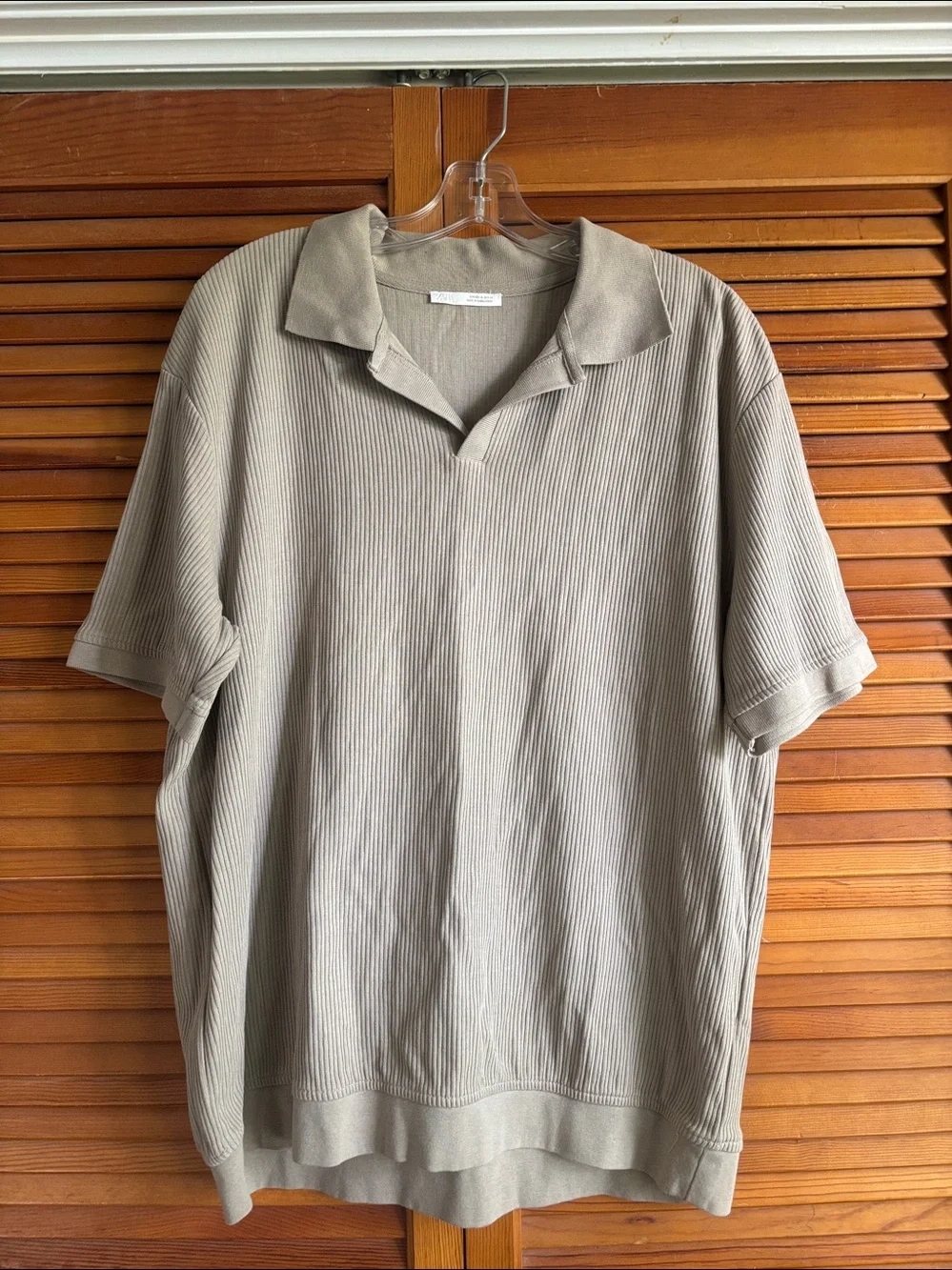 Zara Polo Ribbed Knit Short Sleeve V-Neck Casual Modern Shirt Size XL